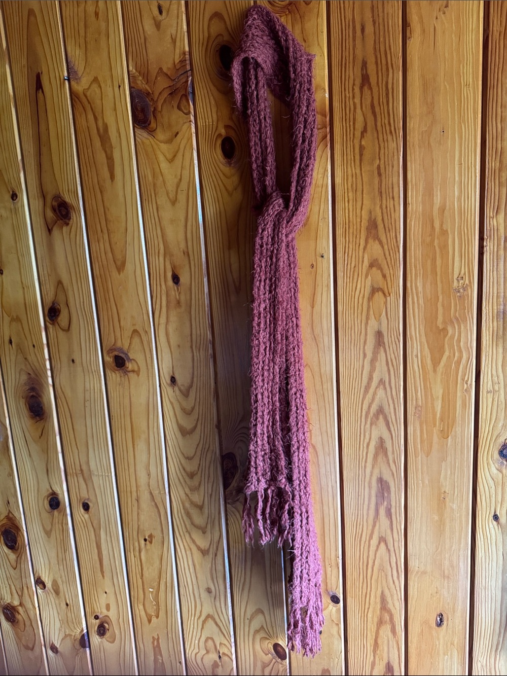 Hand-Knit Rust Fringe Scarf